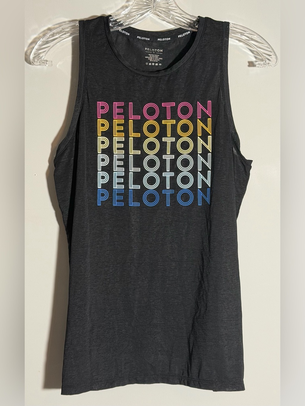 Peloton Black Agility RacerTank with Multicolor Stacked Logo Size Small